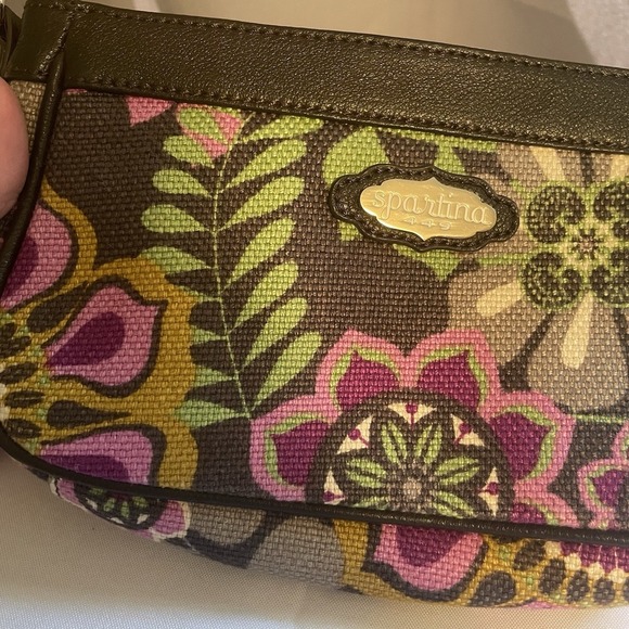 Spartina 449 Purple Canvas Floral Purse Small Shoulder Crossbody Bag - Picture 3 of 15